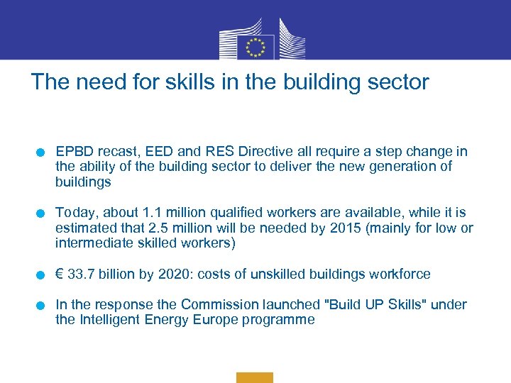 The need for skills in the building sector . . EPBD recast, EED and