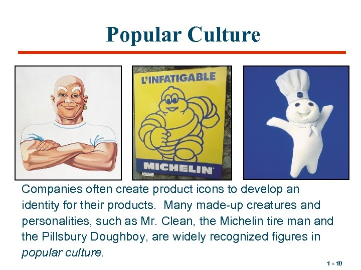 Popular Culture Companies often create product icons to develop an identity for their products.