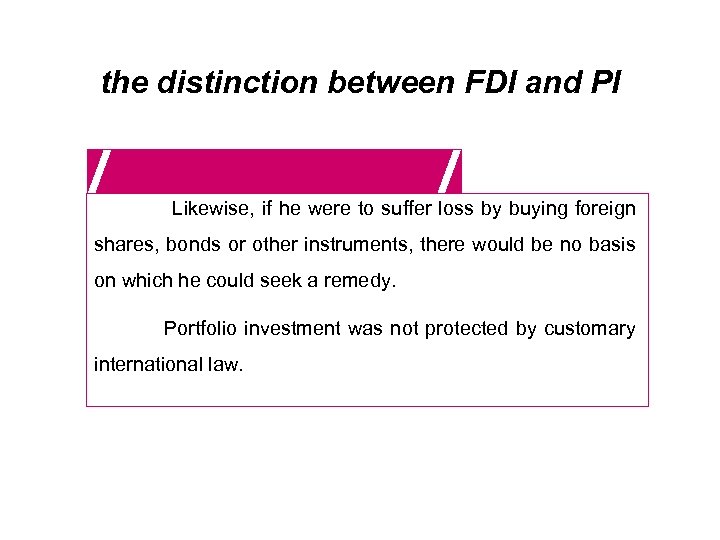 the distinction between FDI and PI Likewise, if he were to suffer loss by