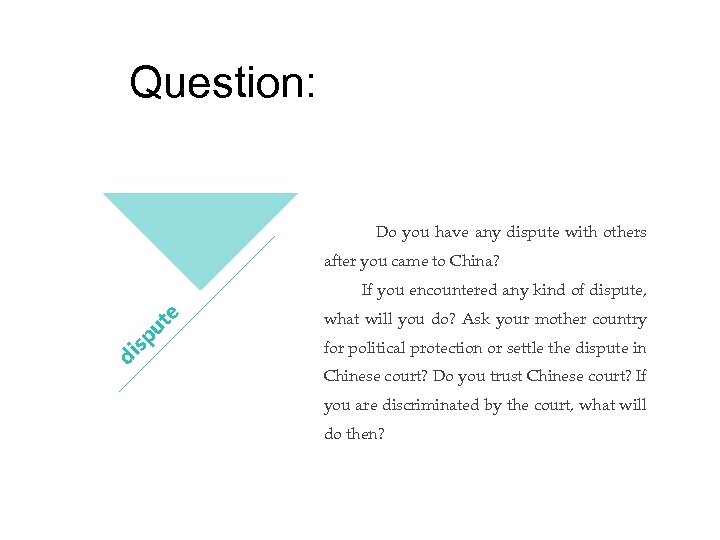 Question: Do you have any dispute with others after you came to China? di