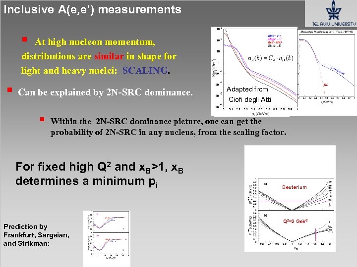 Inclusive A(e, e’) measurements § At high nucleon momentum, distributions are similar in shape