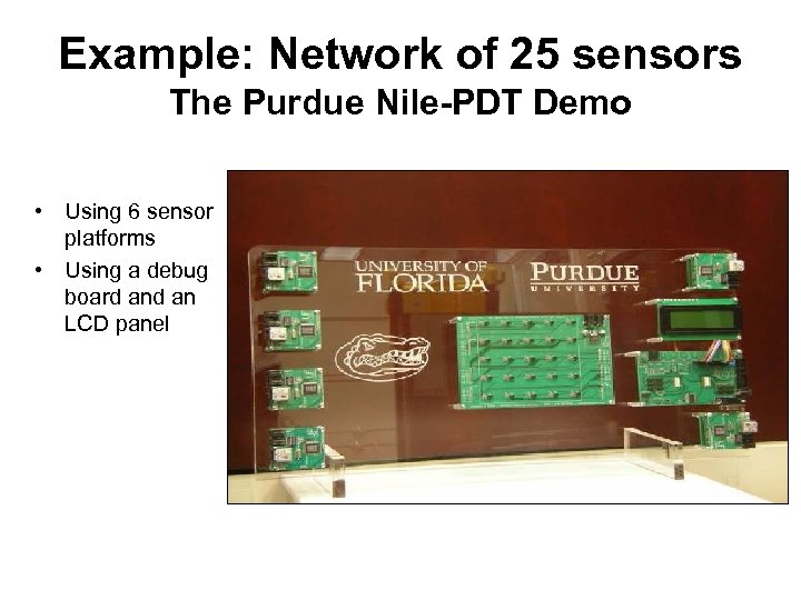 Example: Network of 25 sensors The Purdue Nile-PDT Demo • Using 6 sensor platforms