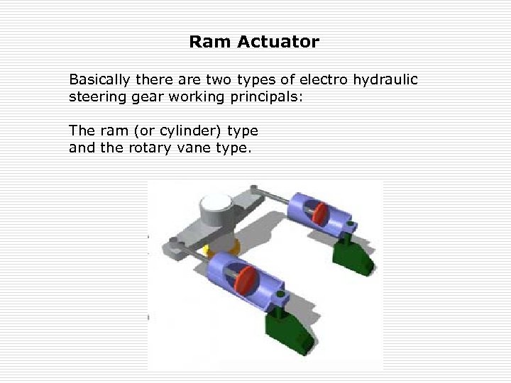Ram Actuator Basically there are two types of electro hydraulic steering gear working principals: