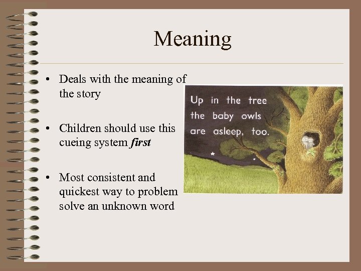Meaning • Deals with the meaning of the story • Children should use this