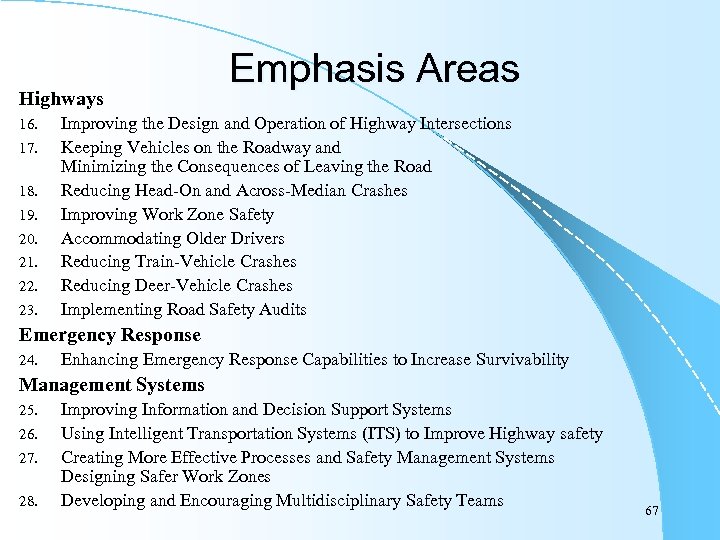 Highways 16. 17. 18. 19. 20. 21. 22. 23. Emphasis Areas Improving the Design