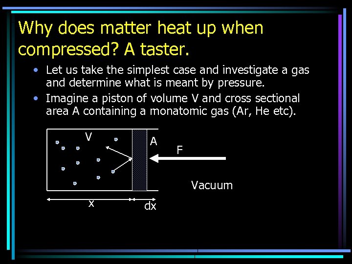 Why does matter heat up when compressed? A taster. • Let us take the