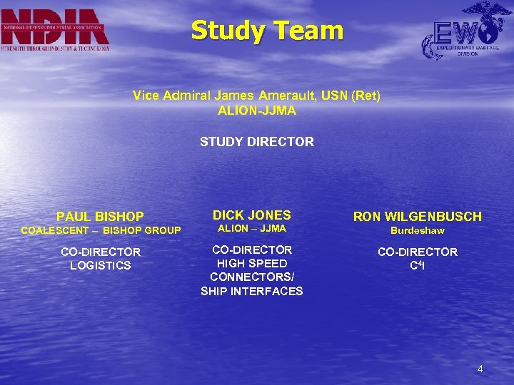 Study Team Vice Admiral James Amerault, USN (Ret) ALION-JJMA STUDY DIRECTOR PAUL BISHOP DICK