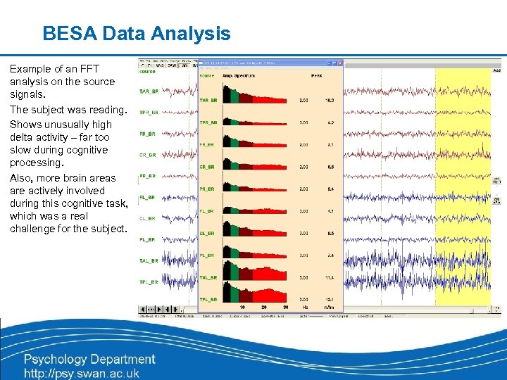 BESA Data Analysis Example of an FFT analysis on the source signals. The subject
