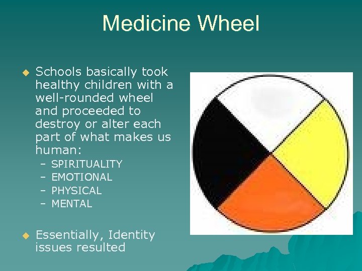 Medicine Wheel u Schools basically took healthy children with a well-rounded wheel and proceeded