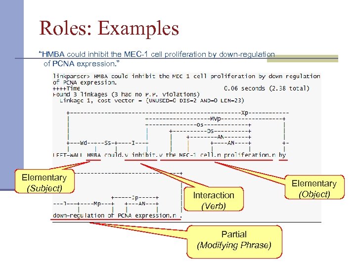 Roles: Examples “HMBA could inhibit the MEC-1 cell proliferation by down-regulation of PCNA expression.