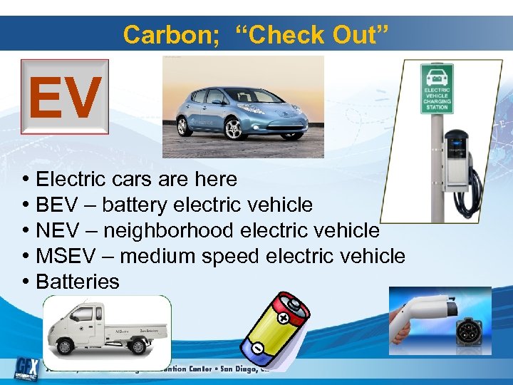 Carbon; “Check Out” EV • Electric cars are here • BEV – battery electric