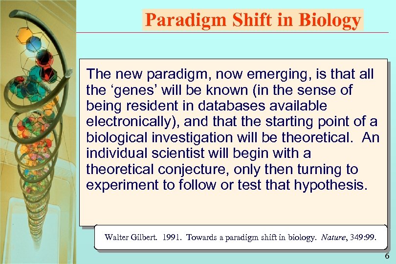 Paradigm Shift in Biology The new paradigm, now emerging, is that all the ‘genes’