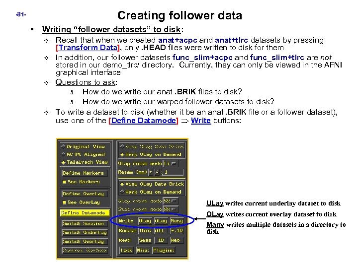 Creating follower data -81 - • Writing “follower datasets” to disk: Recall that when