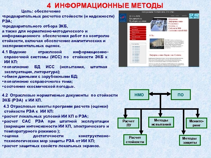 4 ИНФОРМАЦИОННЫЕ МЕТОДЫ Цель: обеспечение • предварительных расчетов стойкости (и надежности) РЭА; • предварительного