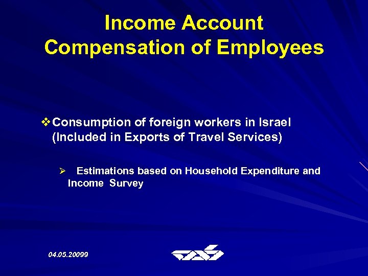 Income Account Compensation of Employees v. Consumption of foreign workers in Israel (Included in