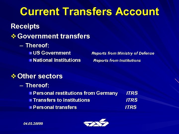 Current Transfers Account Receipts v Government transfers – Thereof: US Government National Institutions Reports