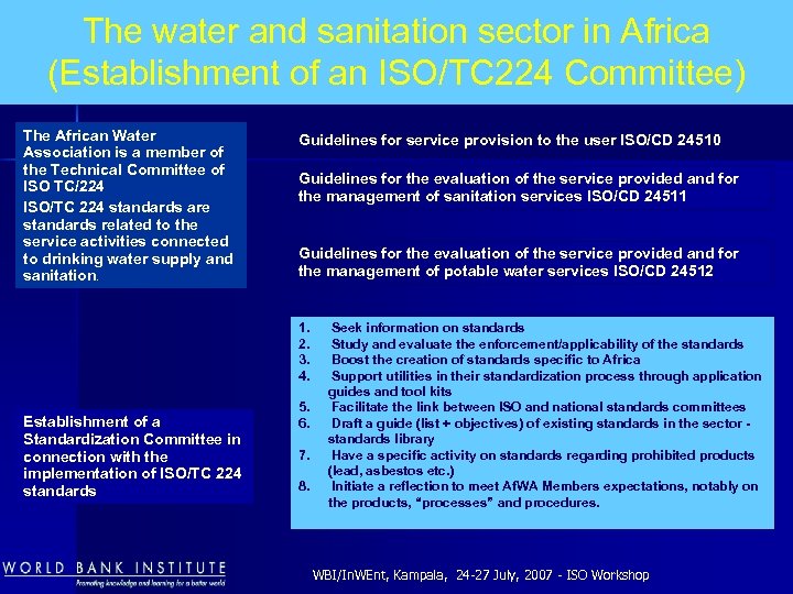 The water and sanitation sector in Africa (Establishment of an ISO/TC 224 Committee) The