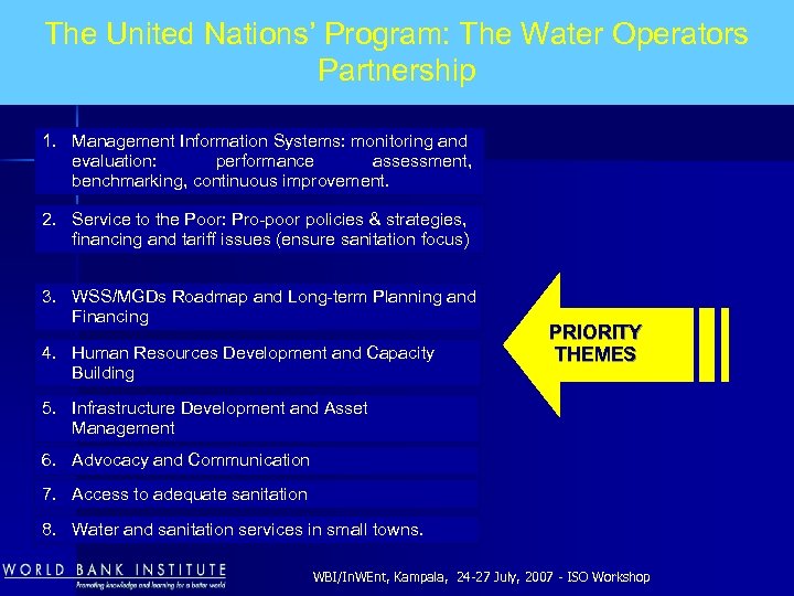 The United Nations’ Program: The Water Operators Partnership 1. Management Information Systems: monitoring and