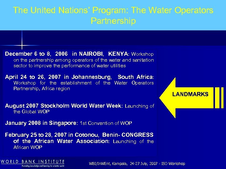 The United Nations’ Program: The Water Operators Partnership December 6 to 8, 2006 in