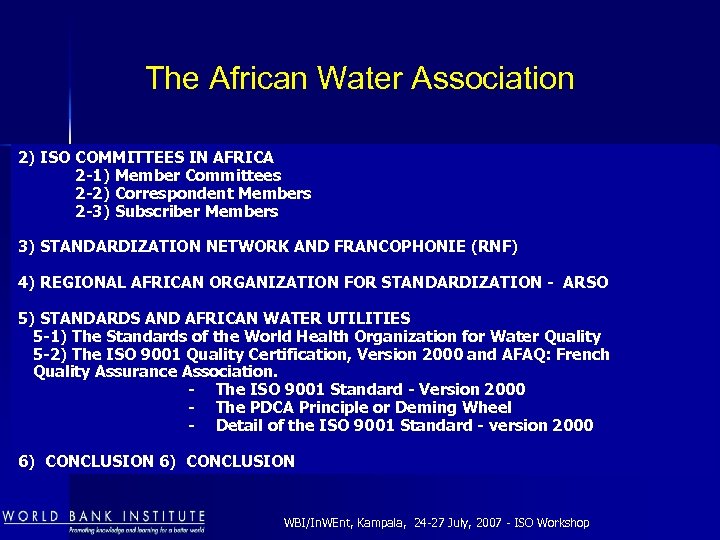 The African Water Association 2) ISO COMMITTEES IN AFRICA 2 -1) Member Committees 2