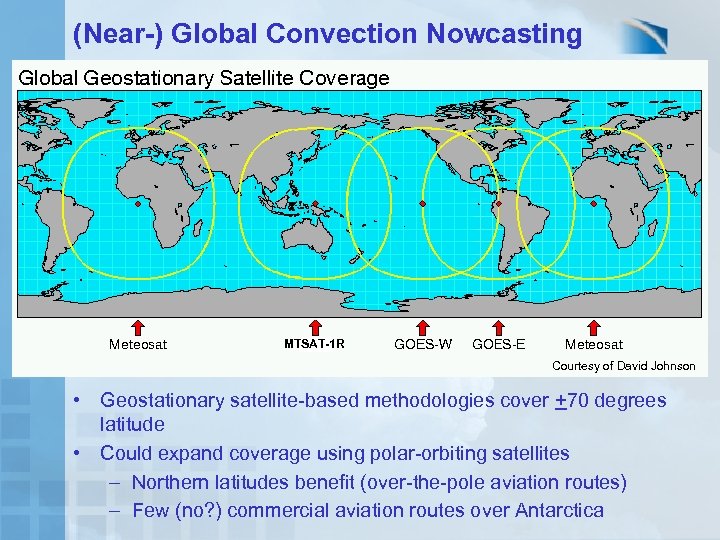 (Near-) Global Convection Nowcasting MTSAT-1 R Courtesy of David Johnson • Geostationary satellite-based methodologies