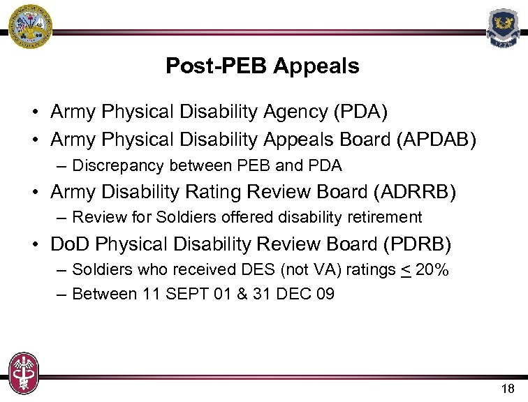 Post-PEB Appeals • Army Physical Disability Agency (PDA) • Army Physical Disability Appeals Board