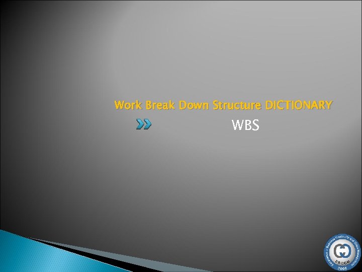 Work Break Down Structure DICTIONARY WBS 