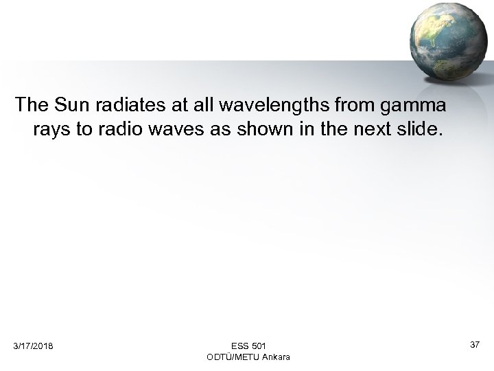 The Sun radiates at all wavelengths from gamma rays to radio waves as shown