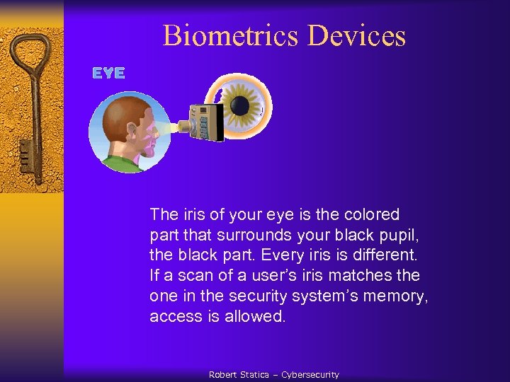 Biometrics Devices The iris of your eye is the colored part that surrounds your