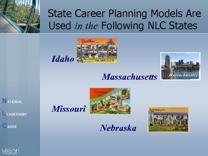 State Career Planning Models Are Used in the Following NLC States Idaho Massachusetts NATIONAL