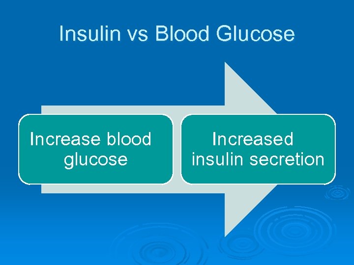 Insulin vs Blood Glucose Increase blood glucose Increased insulin secretion 