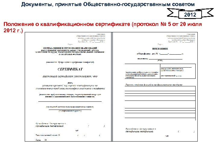 Документы, принятые Общественно-государственным советом 2012 Положение о квалификационном сертификате (протокол № 5 от 20