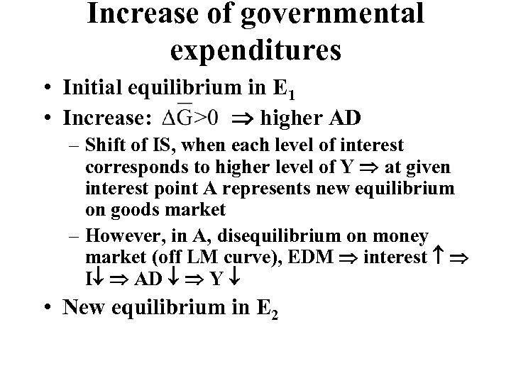 Increase of governmental expenditures • Initial equilibrium in E 1 • Increase: higher AD