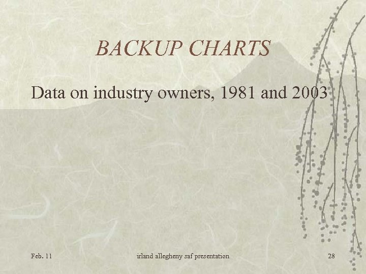 BACKUP CHARTS Data on industry owners, 1981 and 2003 Feb. 11 irland allegheny saf
