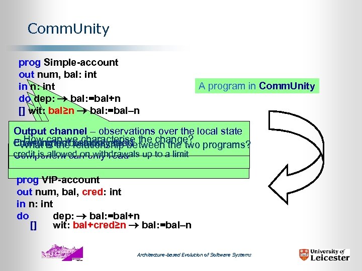 Comm. Unity prog Simple-account out num, bal: int in n: int do dep: bal: