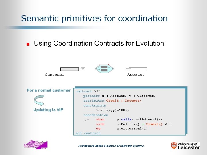 Semantic primitives for coordination Using Coordination Contracts for Evolution Customer For a normal customer