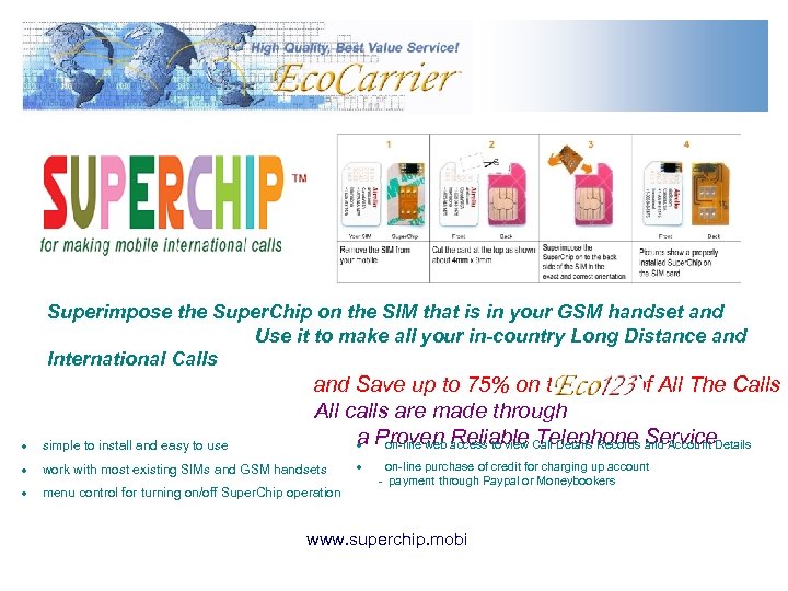 Superimpose the Super. Chip on the SIM that is in your GSM handset and