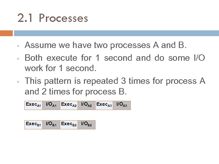 2. 1 Processes Assume we have two processes A and B. Both execute for