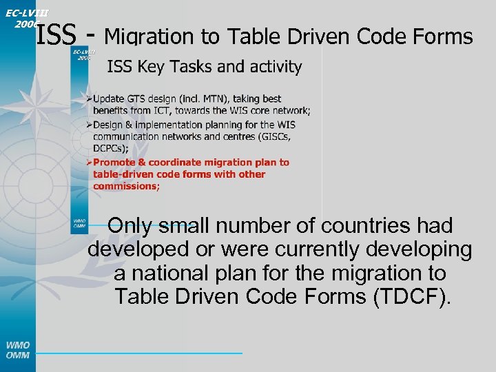 EC-LVIII 2006 ISS - Migration to Table Driven Code Forms Only small number of