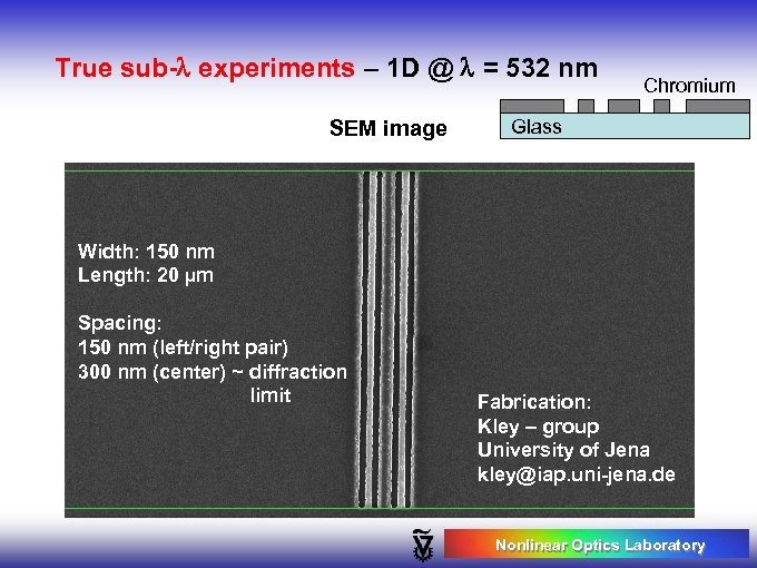 True sub-l experiments – 1 D @ l = 532 nm SEM image Chromium