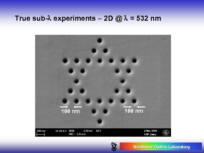 True sub-l experiments – 2 D @ l = 532 nm 100 nm Nonlinear