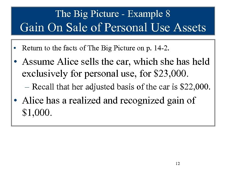 The Big Picture - Example 8 Gain On Sale of Personal Use Assets •