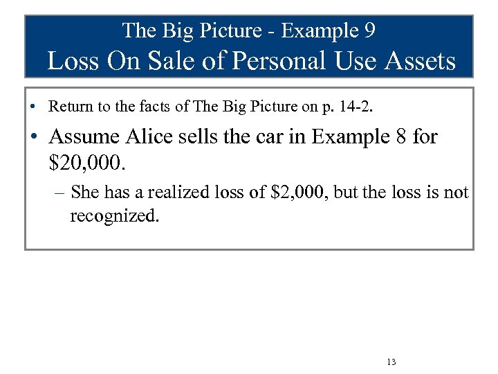 The Big Picture - Example 9 Loss On Sale of Personal Use Assets •