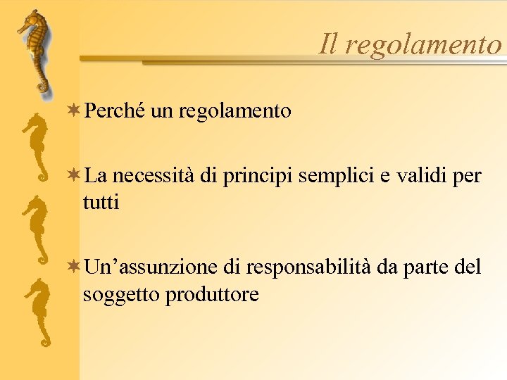 Il regolamento ¬Perché un regolamento ¬La necessità di principi semplici e validi per tutti