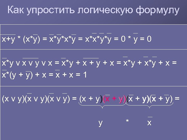 Информатика упростить. Упростите логическое выражение x!y + y!x. Упростить формулу. Как упростить логическую формулу. Логические выражения упростить x y z.