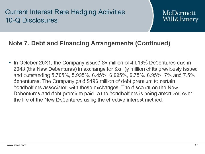 Current Interest Rate Hedging Activities 10 -Q Disclosures Note 7. Debt and Financing Arrangements