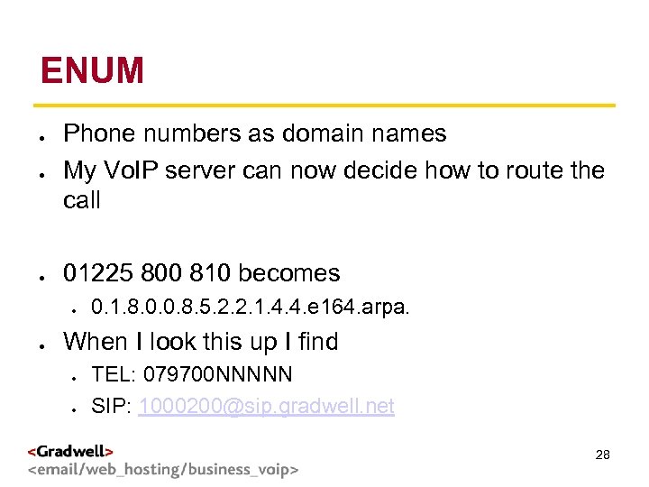 ENUM > Phone numbers as domain names My Vo. IP server can now decide
