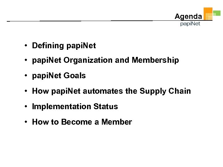 Agenda • Defining papi. Net • papi. Net Organization and Membership • papi. Net