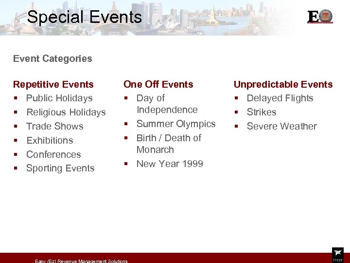 Special Events Event Categories Repetitive Events § Public Holidays § Religious Holidays § Trade