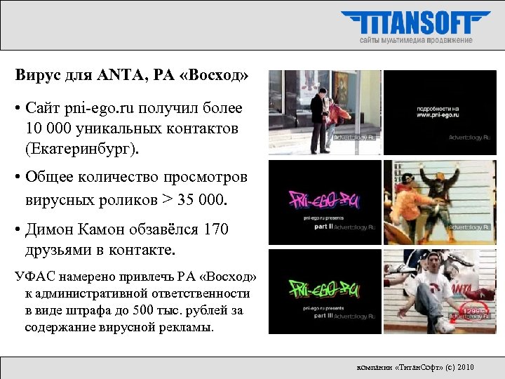 Вирус для ANTA, РА «Восход» • Сайт pni-ego. ru получил более 10 000 уникальных